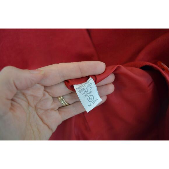 Vintage Linen Short Sleeve Blazer Jacket Red Button Front - Picture 5 of 6